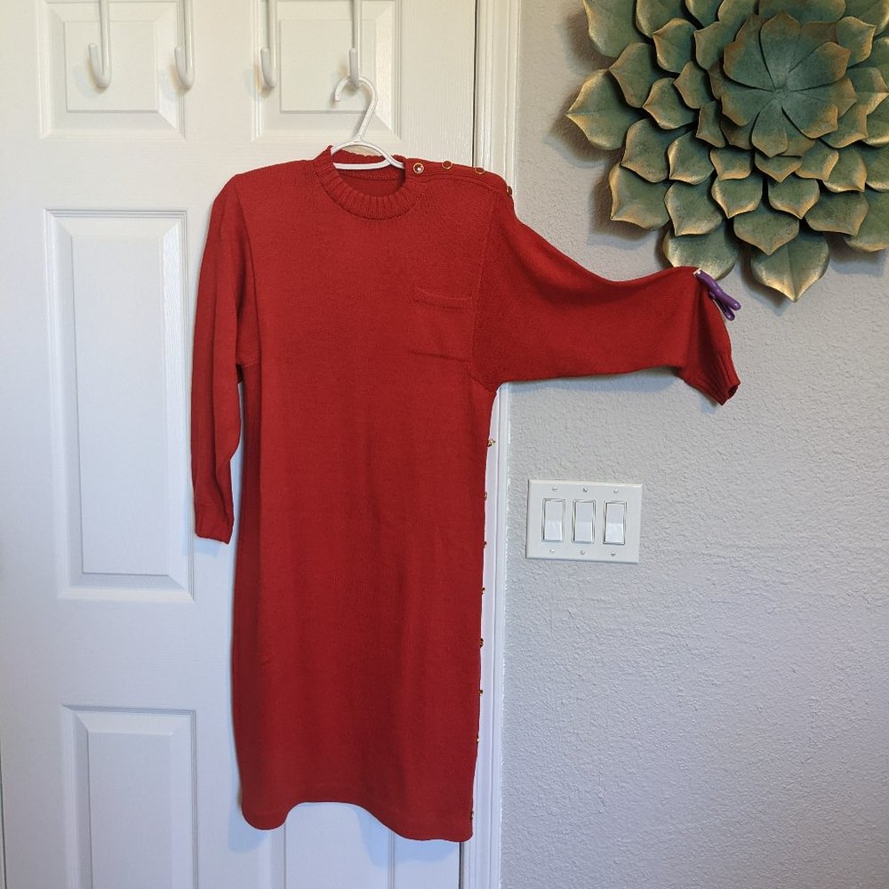 80s / 90s VINTAGE ST. JOHN SAMPLE Knit Sweater Dress | M | Poppy Red EUC